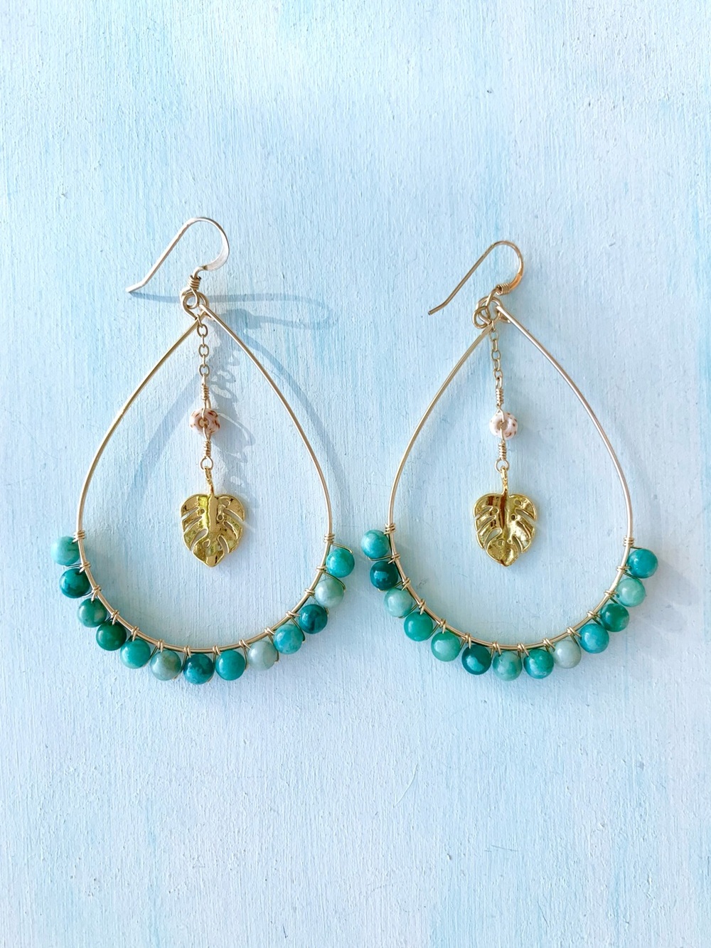 NEW/ 18K Gold Vermeil Monstera Island Hoop Earrings, 14K Gold Filled Hoop